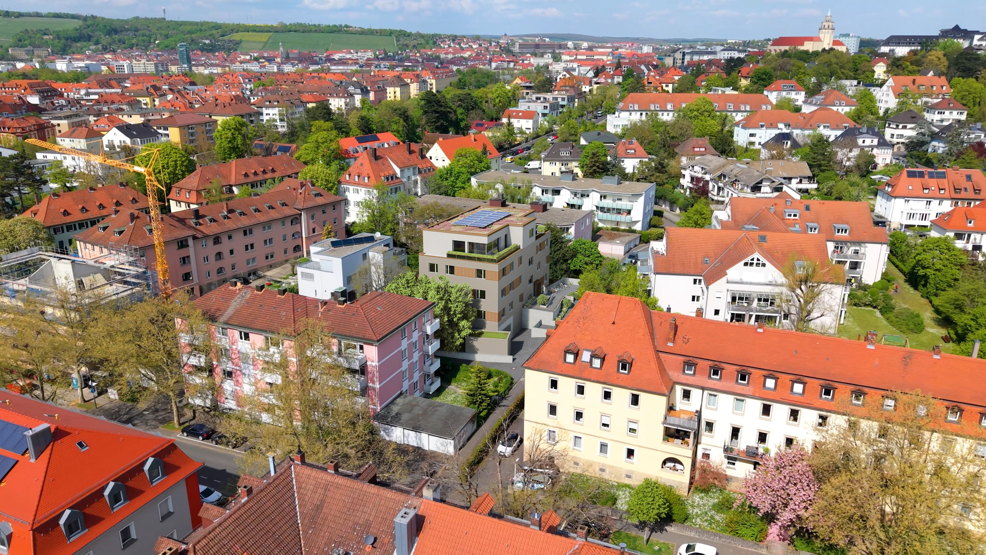 Luftaufnahme SEINSHEIM 3B mit Gartenanlage und Dachterrasse
